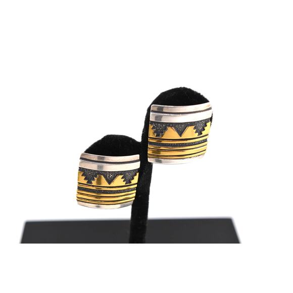 Native American Navajo Thomas Singer Sterling/Gold Rare Design Earrings - Picture 1 of 2